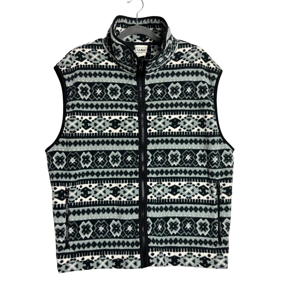 Vintage 90s Y2K LL Bean Black and Gray Patterned Vest